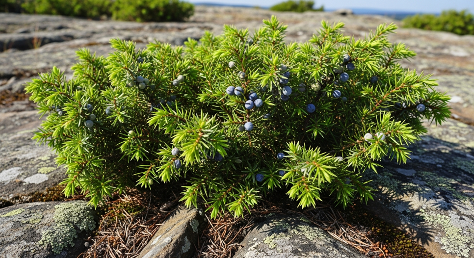 Ardıç (Juniperus communis) çalısı ve mavi kozalakları