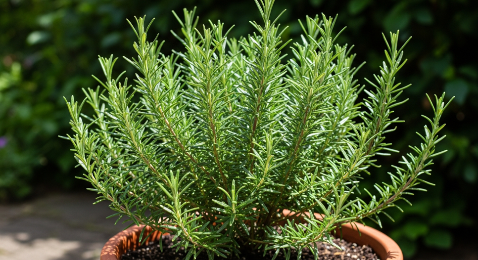 Saksıda yetişen biberiye (Rosmarinus officinalis) bitkisi