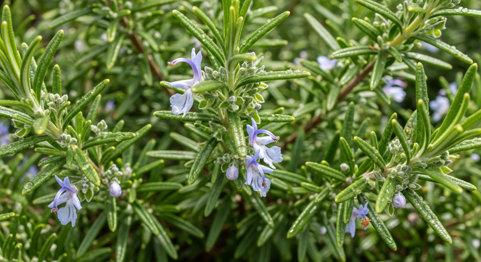 Biberiye (Rosmarinus officinalis) yaprakları ve çiçekleri