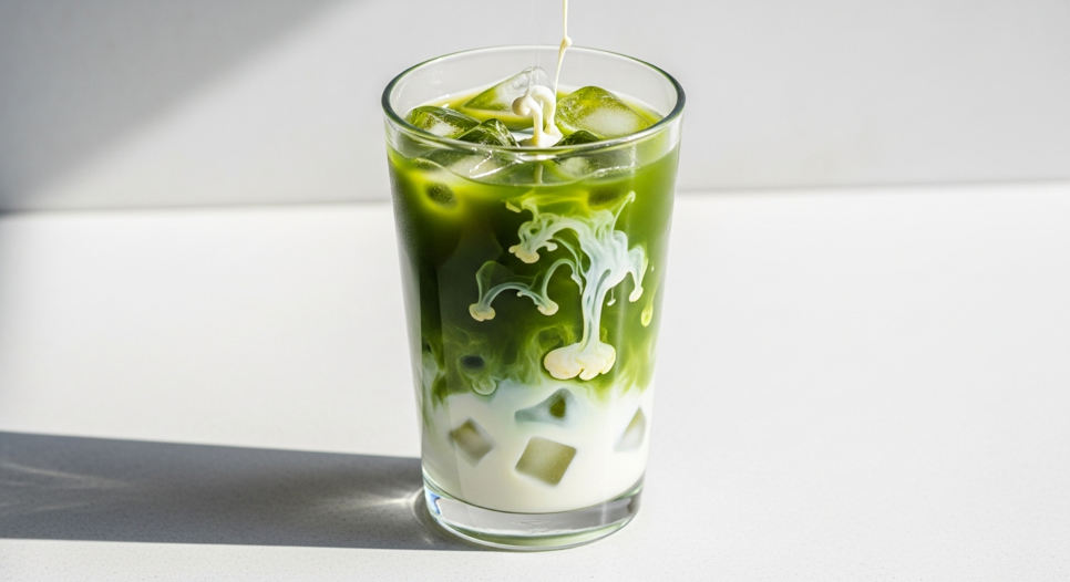 Soğuk matcha içeceği, doğal yeşil renk